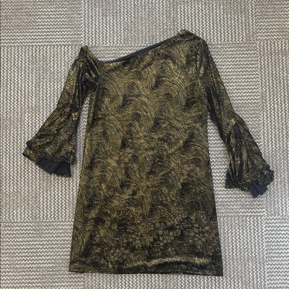 Laundry by Shelli Segal Black & Gold Shimmer One Shoulder Cocktail Dress, size 4 - Picture 3 of 8